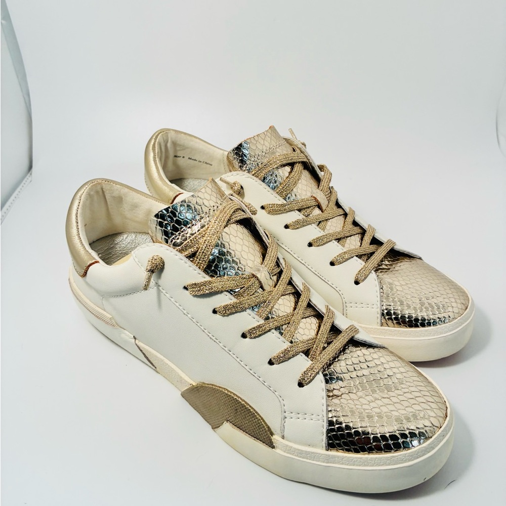 Dolce Vira Gold and White Snakeskin Sneakers